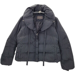 Vintage Tahari Black Down‎ Filled Puffy Cropped Hooded Anorak Winter Coat